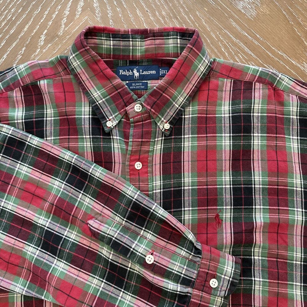 Ralph Lauren XL Blake Shirt green/ Red/white/black Plaid Mens EXCELLENT & SOFT